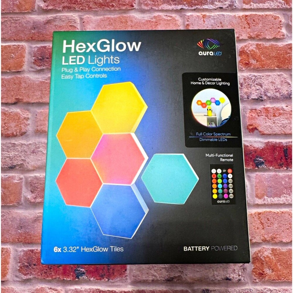 auraLED HexGlow LED Hexagon Wall Light Panels, Battery, Touch, Dimmable, Black